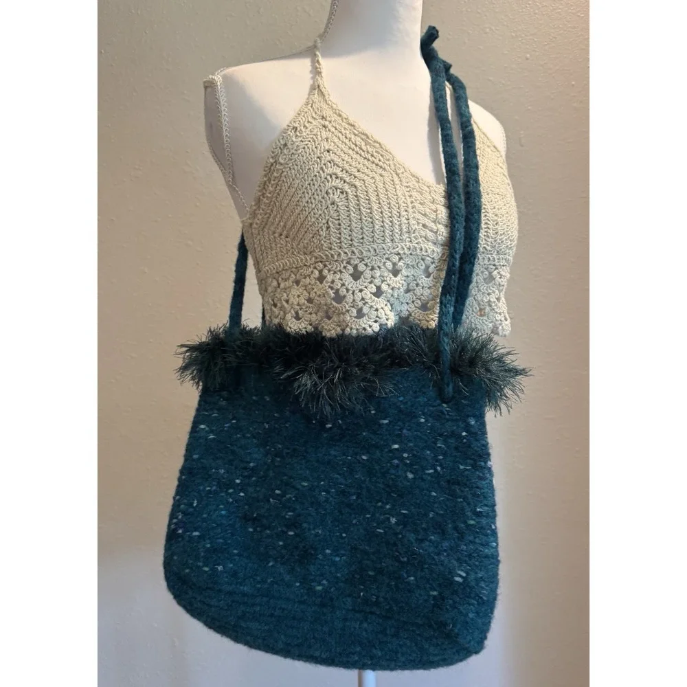 Hand Felted Teal Wool Blend Tote Bag Boho Fairy Grunge Artisan Handmade